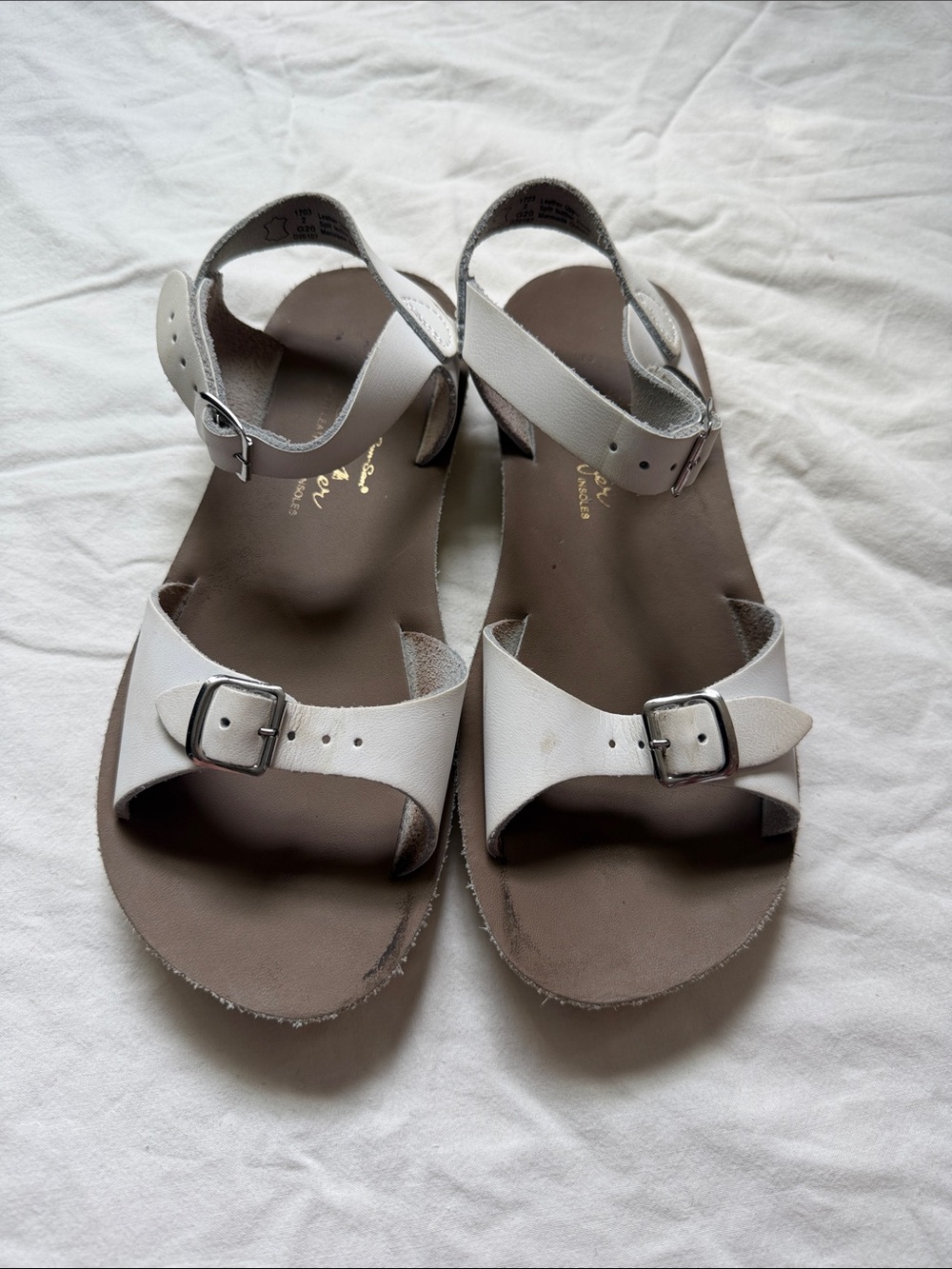 Girls White Buckle Ankle Strap Sandals